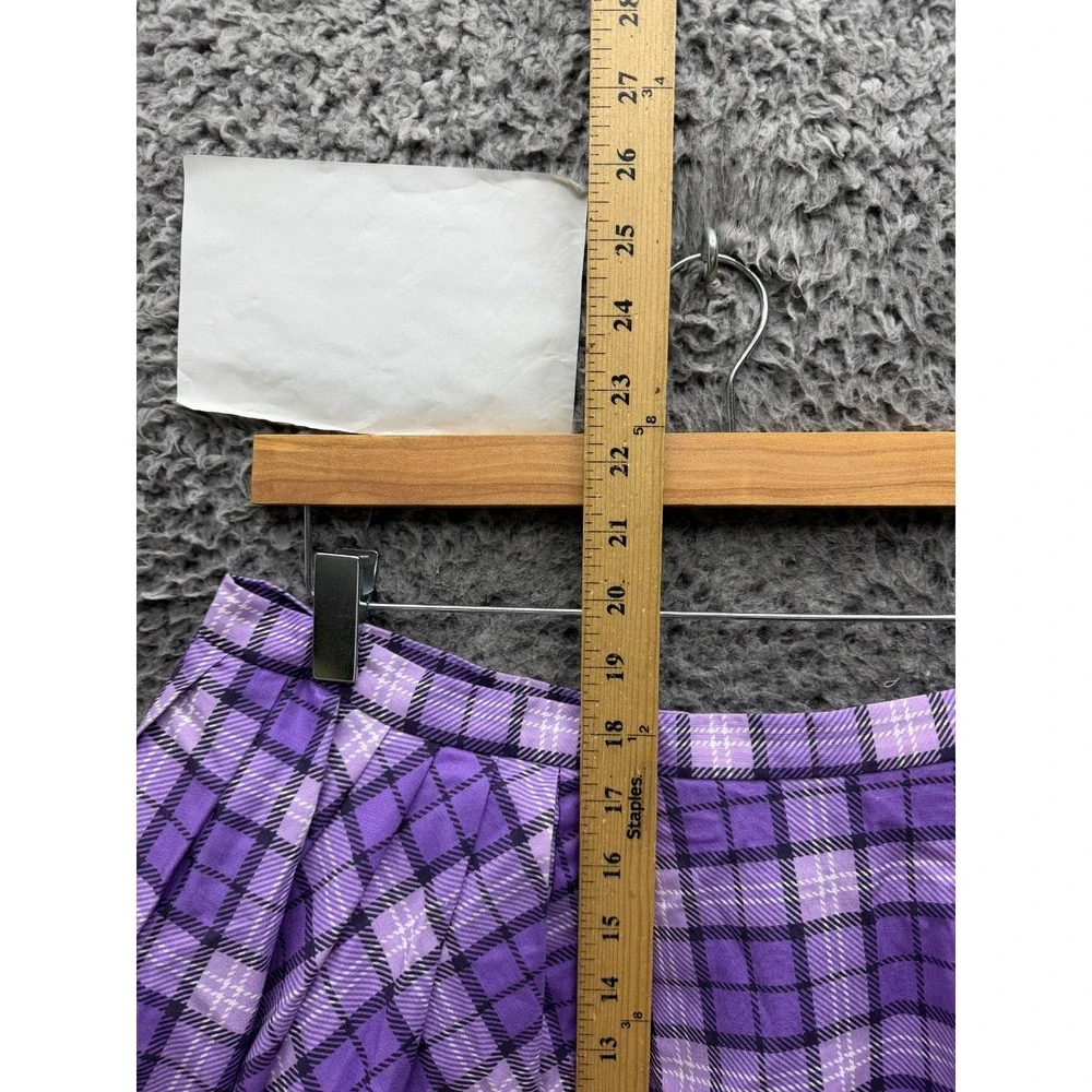 Selkie Plaid Pleated Cotton A-Line Mini Skater Skirt Purple Womens Size XL